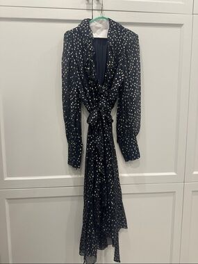 Zimmerman Navy Polka Dot Tie-Waist Midi Dress. High low hem.